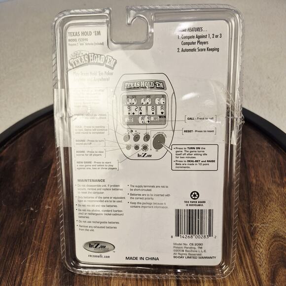 REC ZONE TEXAS HOLD EM VIDEO POKER GAME 2004 MODEL CS2090 Package Damage Works - Picture 3 of 5